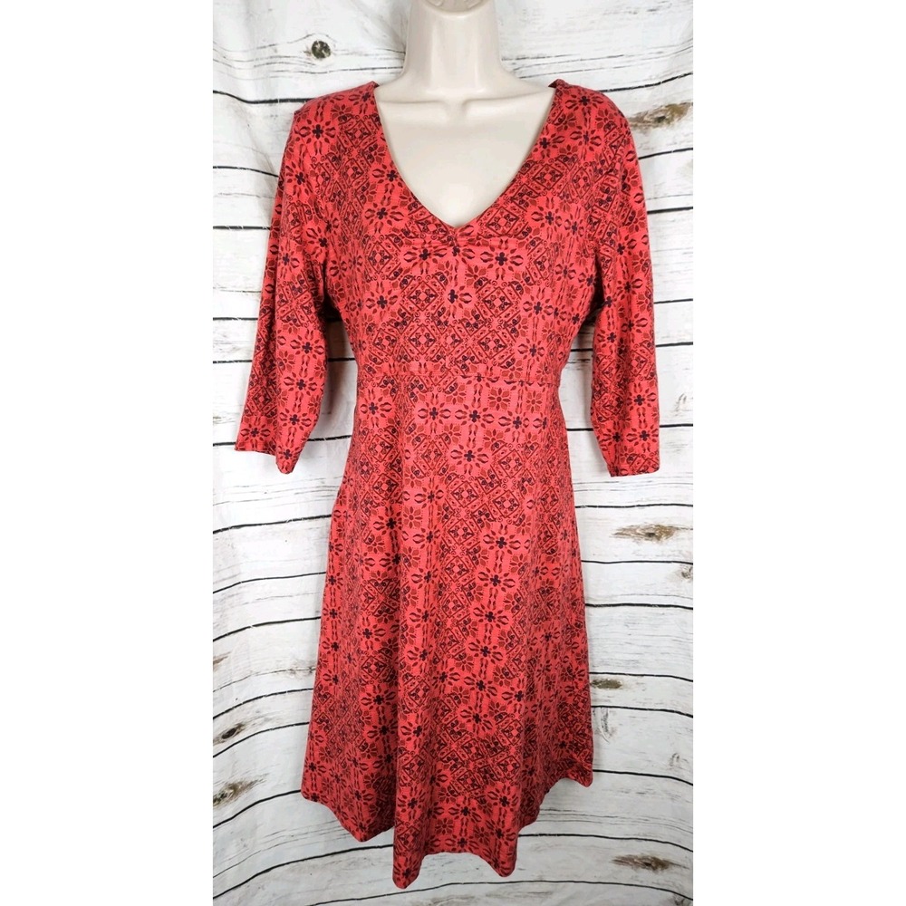 Toad & Co Rosalinda Geometric Dress XL Midi Organic Cotton 3/4 Sleeves